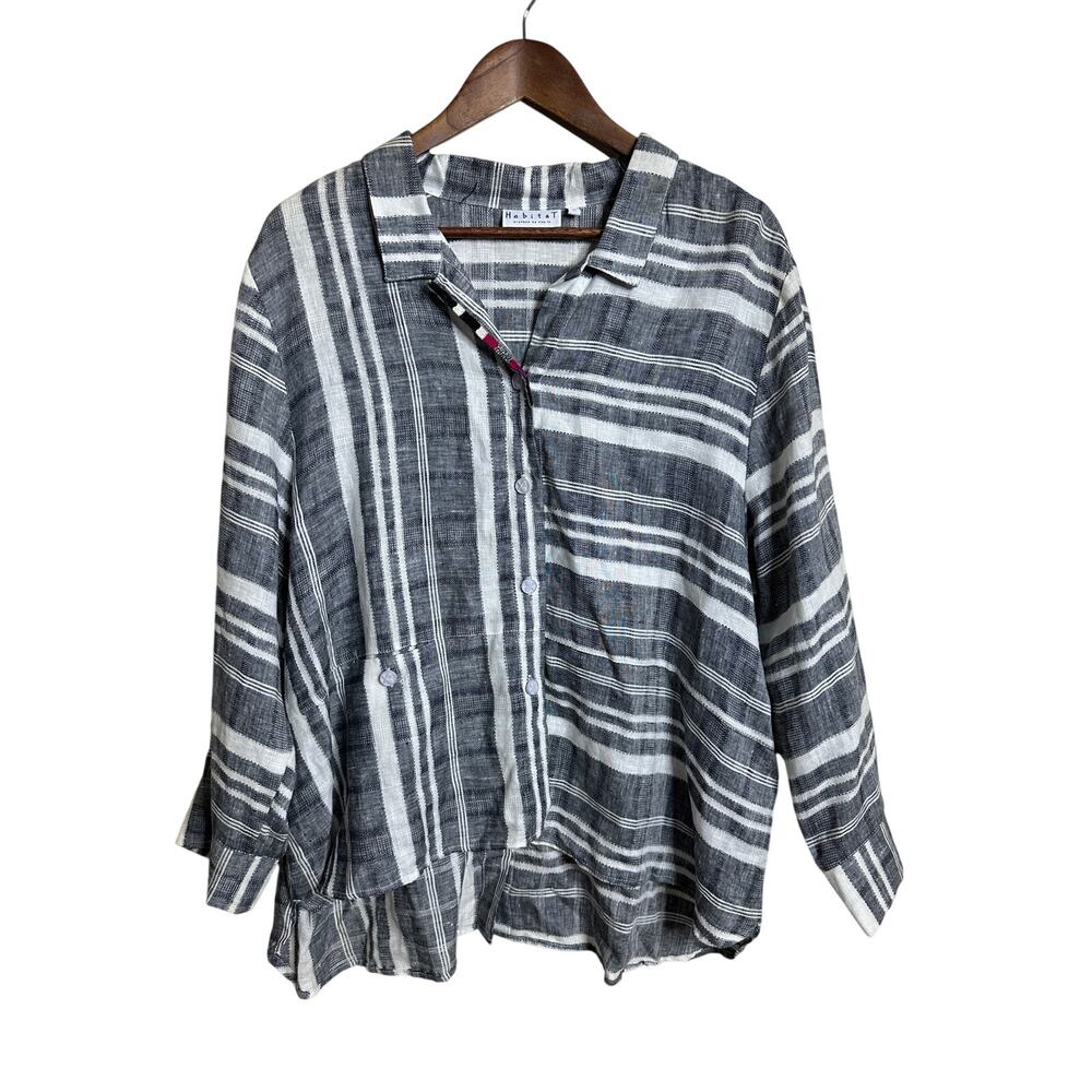 Habitat 100% Linen Mixed Stripe Asymmetrical Tunic Shirt size XL Lagenlook